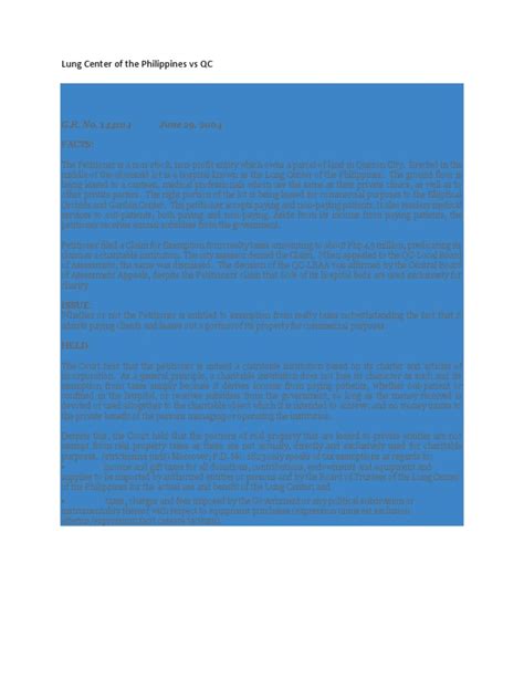 Case Digest: LUNG CENTER OF PHILIPPINES v. QUEZON CITY .
